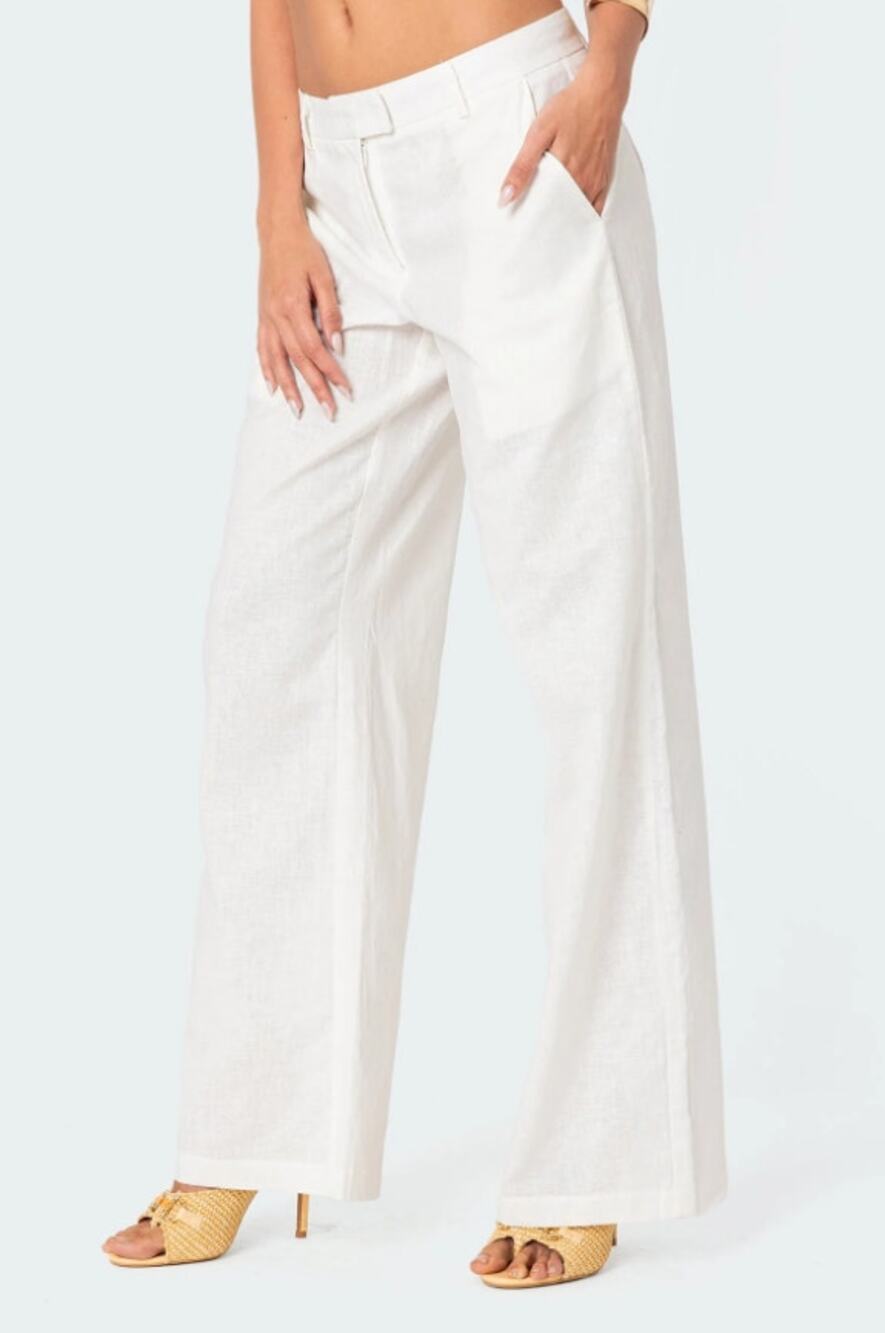 Edikted Arya Trousers Cream NWT Linen Wide Leg Mid Rise Pant Women's XS